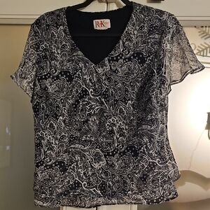 R & M Richards Black and White Paisley Blouse